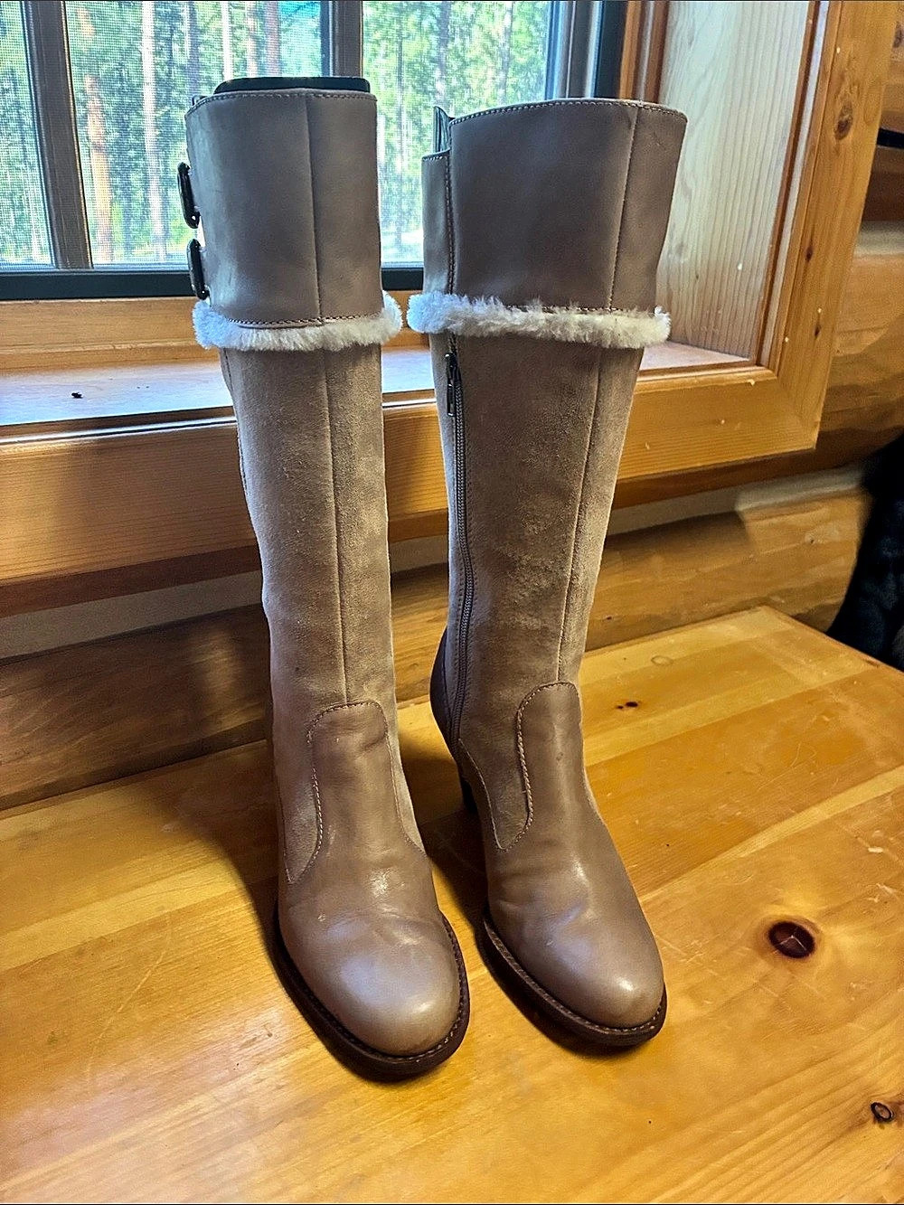 UGG. Leather and suede Boot nude tan color Heeled Tall Boots